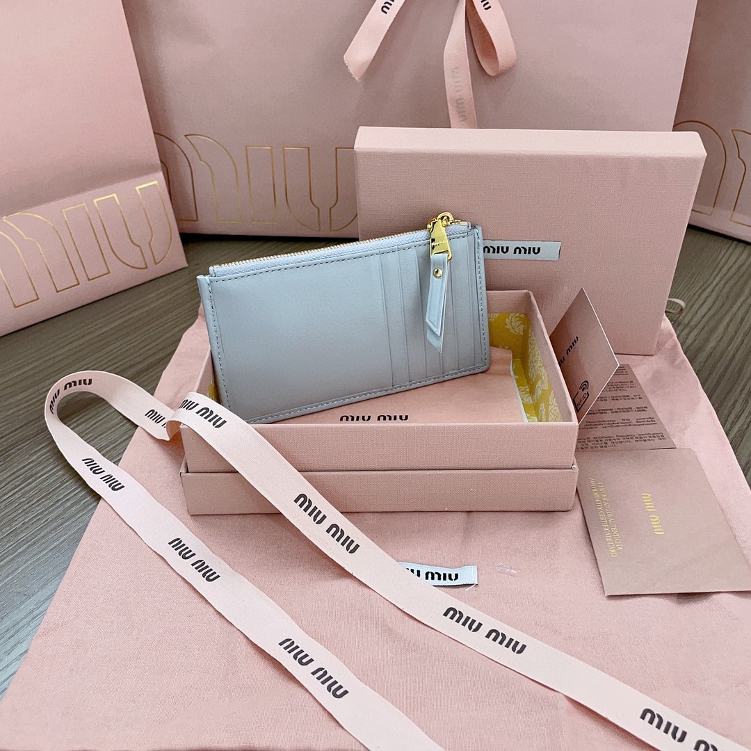 Miu Miu Matelassé nappa leather envelope wallet 5MB006 cornflower M1