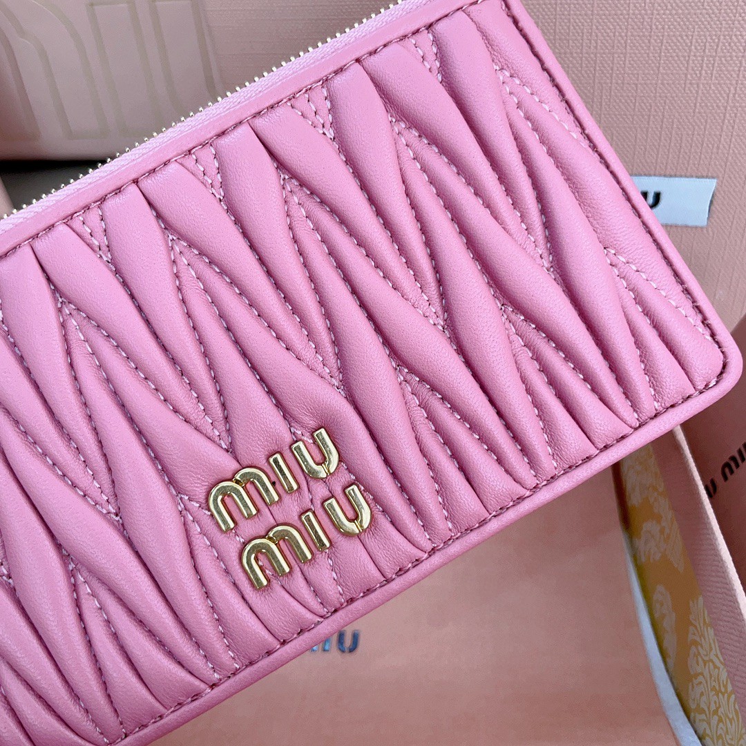 Miu Miu Matelassé nappa leather envelope wallet 5MB006 pink M1