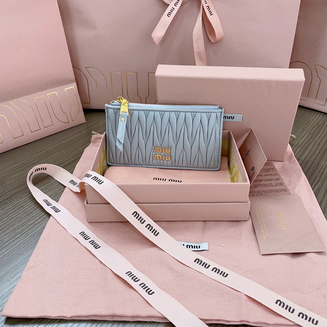 Miu Miu Matelassé nappa leather envelope wallet 5MB006 cornflower M1