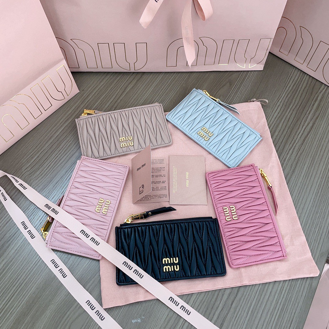 Miu Miu Matelassé nappa leather envelope wallet 5MB006 cornflower M1