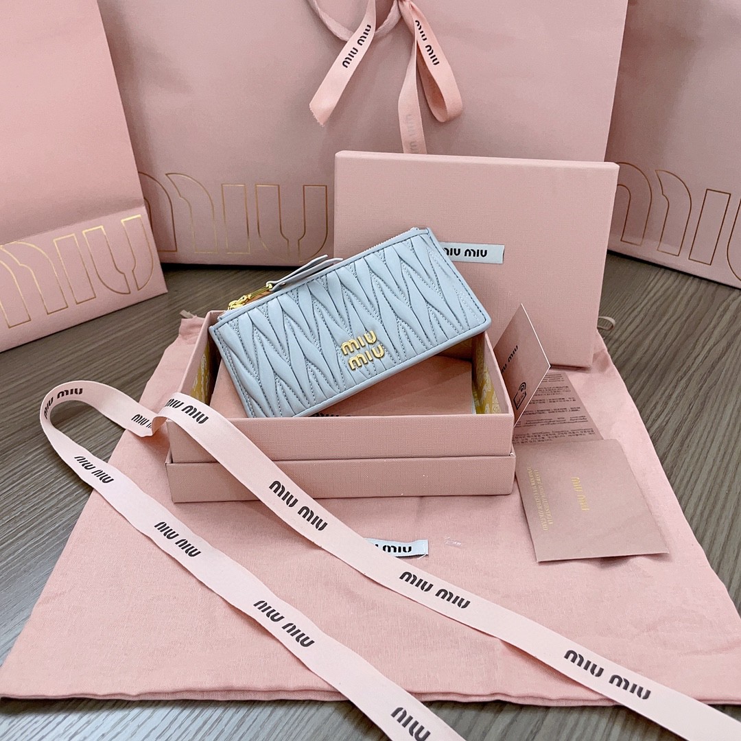Miu Miu Matelassé nappa leather envelope wallet 5MB006 cornflower M1