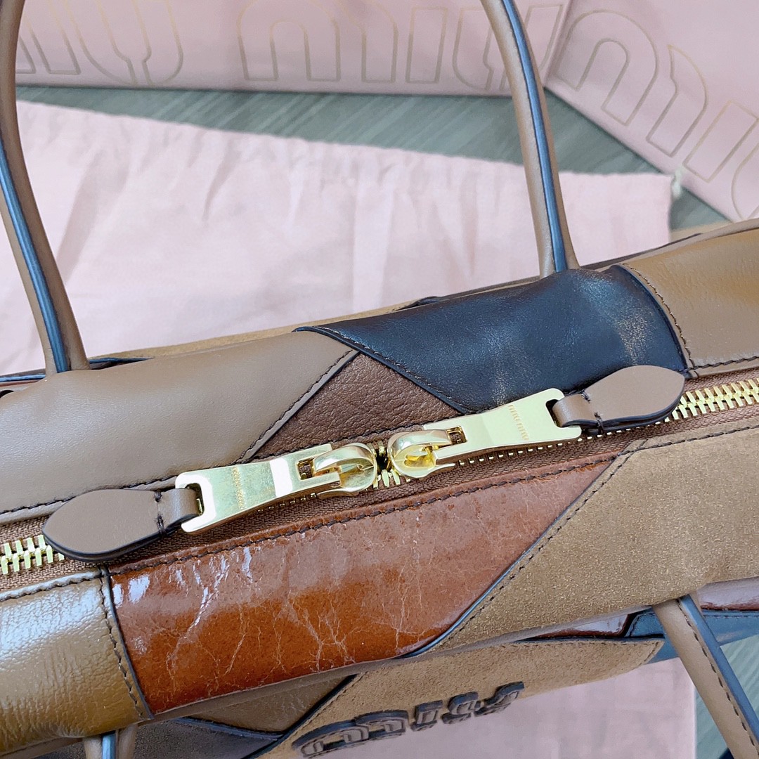 Miu Miu Leather patchwork Beau bag 5BB117_2CRI_F0046_V_MLN Cognac M1