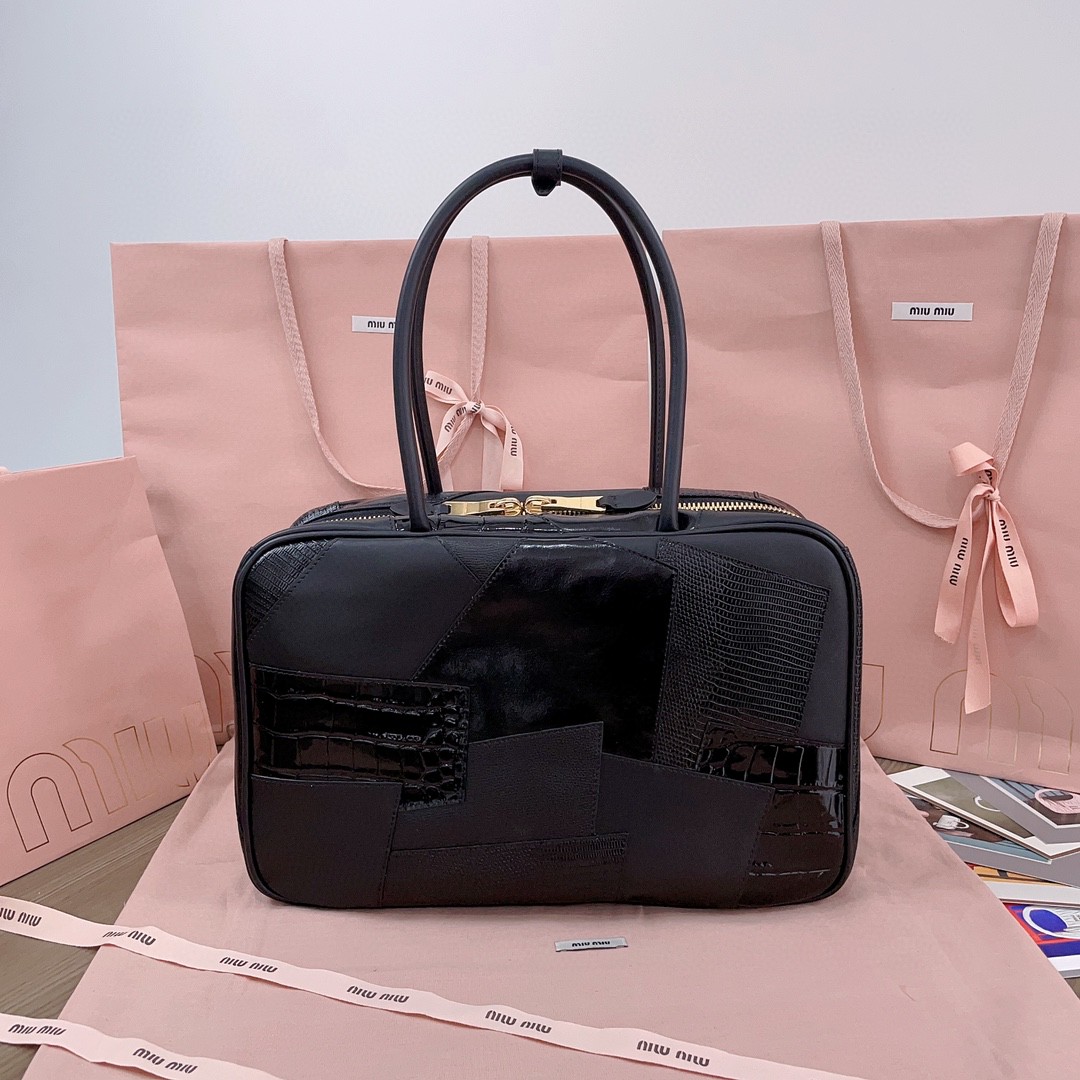 Miu Miu Leather patchwork Beau bag 5BB117_2CRI_F0002_V_MLN black M1