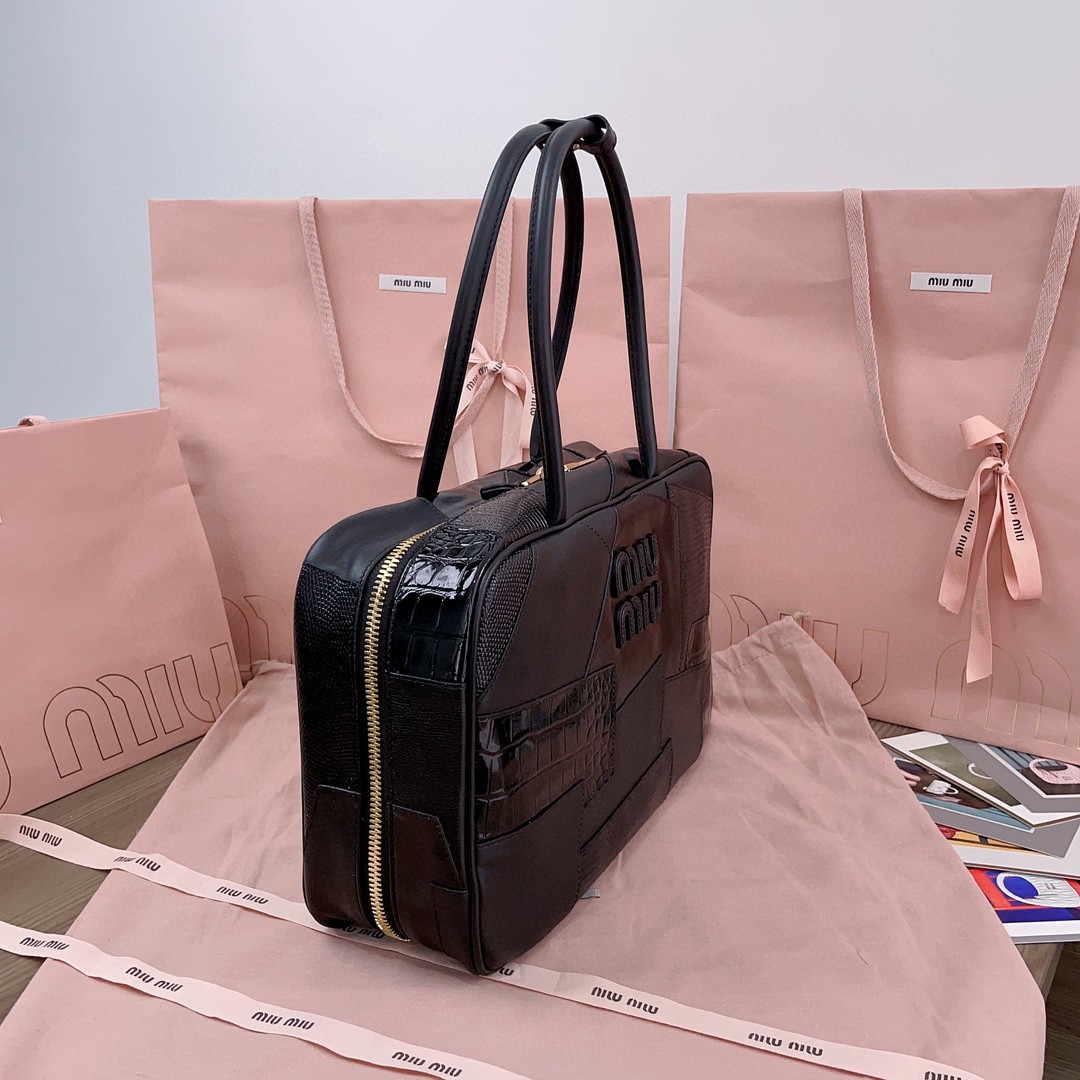 Miu Miu Leather patchwork Beau bag 5BB117_2CRI_F0002_V_MLN black M1