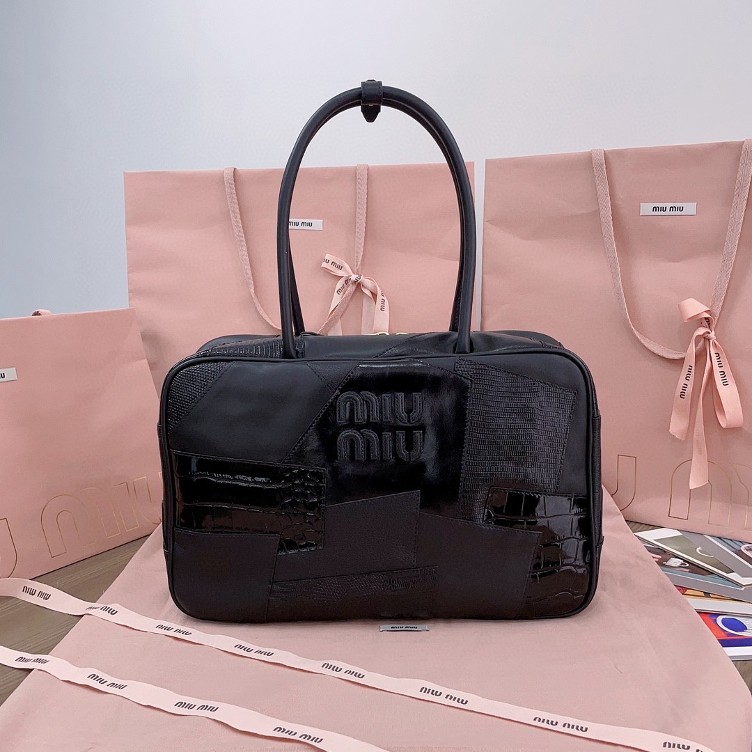 Miu Miu Leather patchwork Beau bag 5BB117_2CRI_F0002_V_MLN black M1