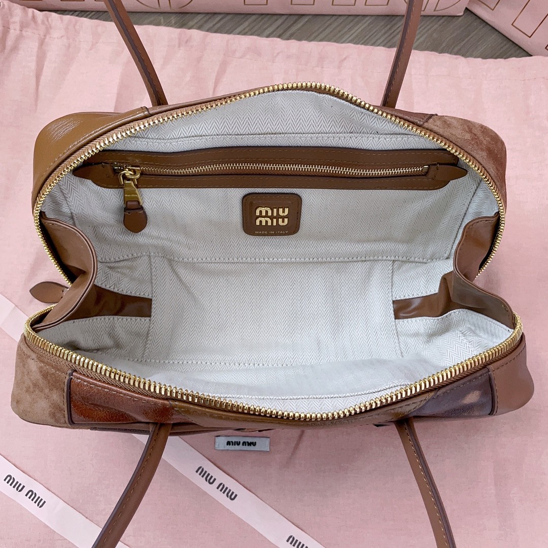 Miu Miu Beau leather patchwork bag 5BB148_2CRI_F0046_V_MLM cognac M1