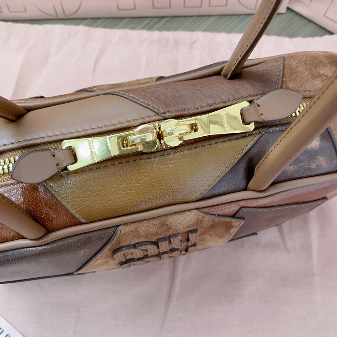 Miu Miu Beau leather patchwork bag 5BB148_2CRI_F0046_V_MLM cognac M1