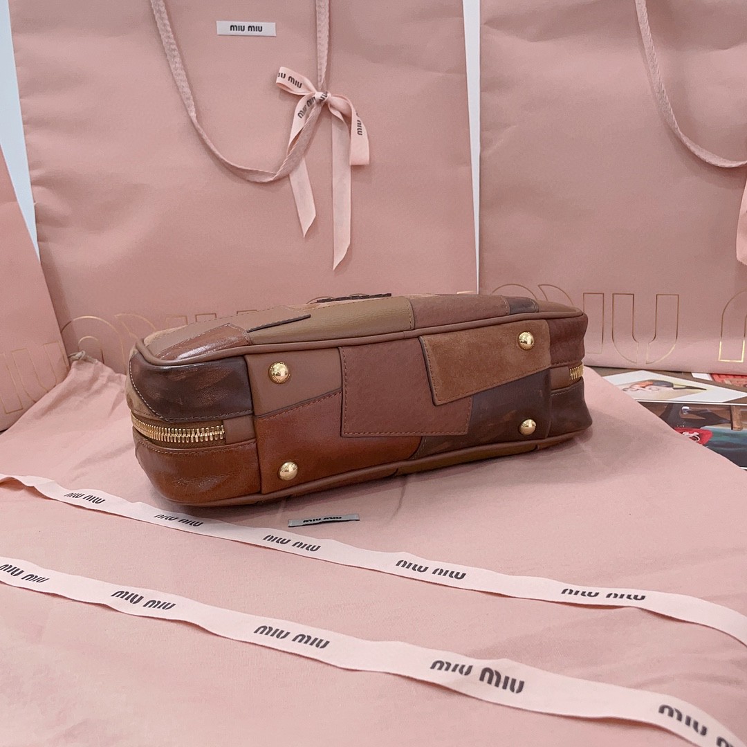 Miu Miu Beau leather patchwork bag 5BB148_2CRI_F0046_V_MLM cognac M1