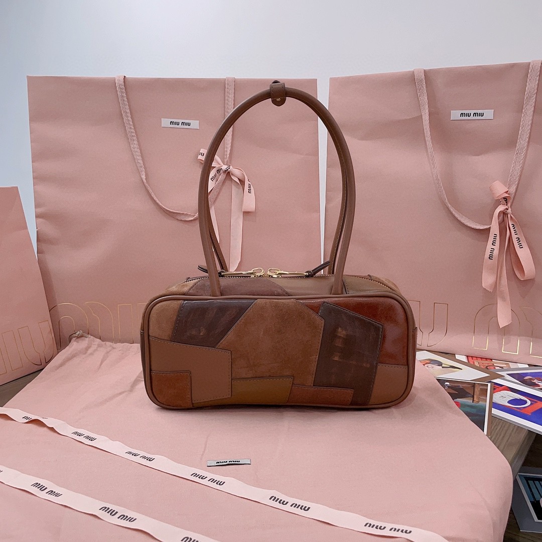 Miu Miu Beau leather patchwork bag 5BB148_2CRI_F0046_V_MLM cognac M1