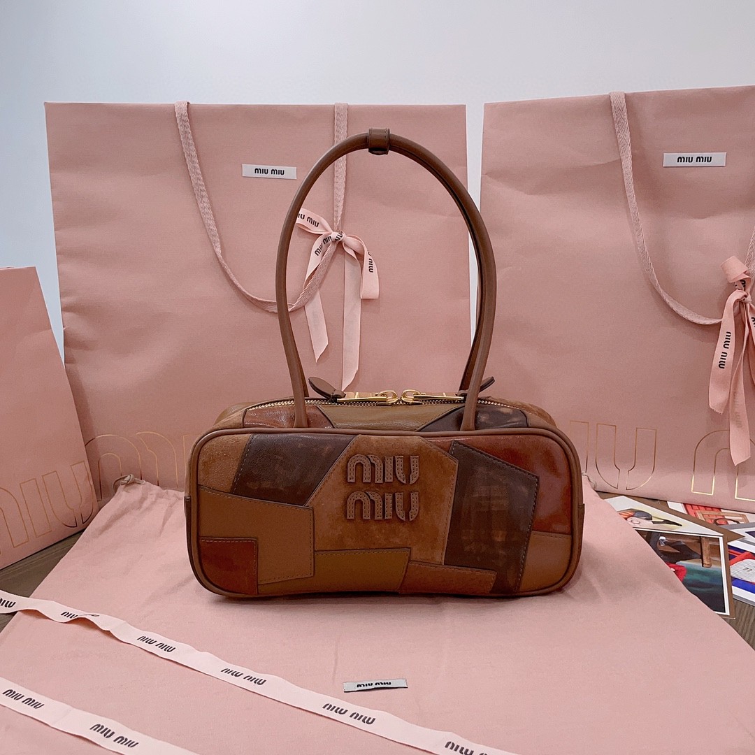 Miu Miu Beau leather patchwork bag 5BB148_2CRI_F0046_V_MLM cognac M1