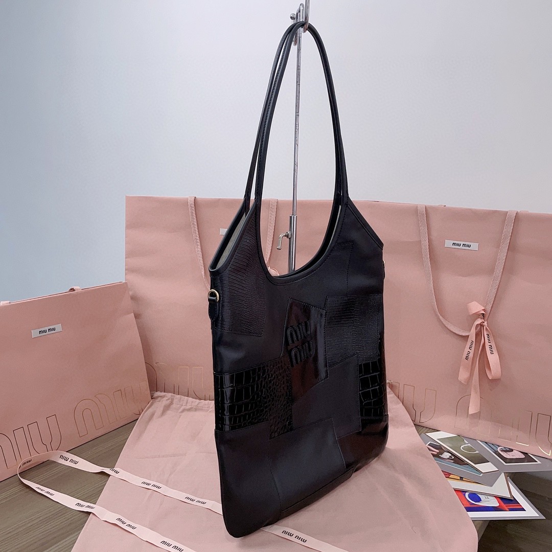 Miu Miu IVY leather patchwork bag 5BG231_2CRI_F0002_V_MLN black M1