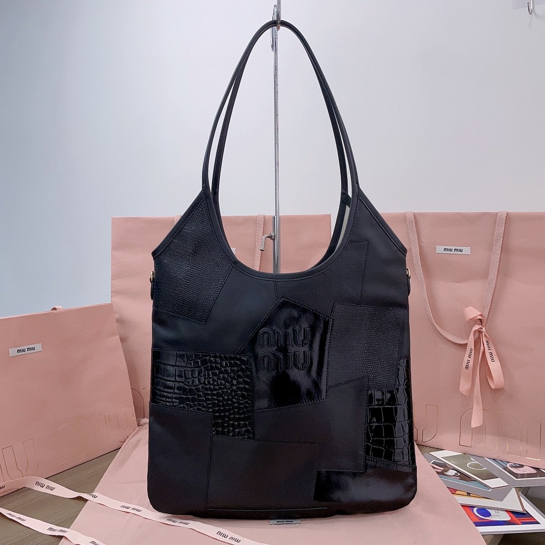 Miu Miu IVY leather patchwork bag 5BG231_2CRI_F0002_V_MLN black M1