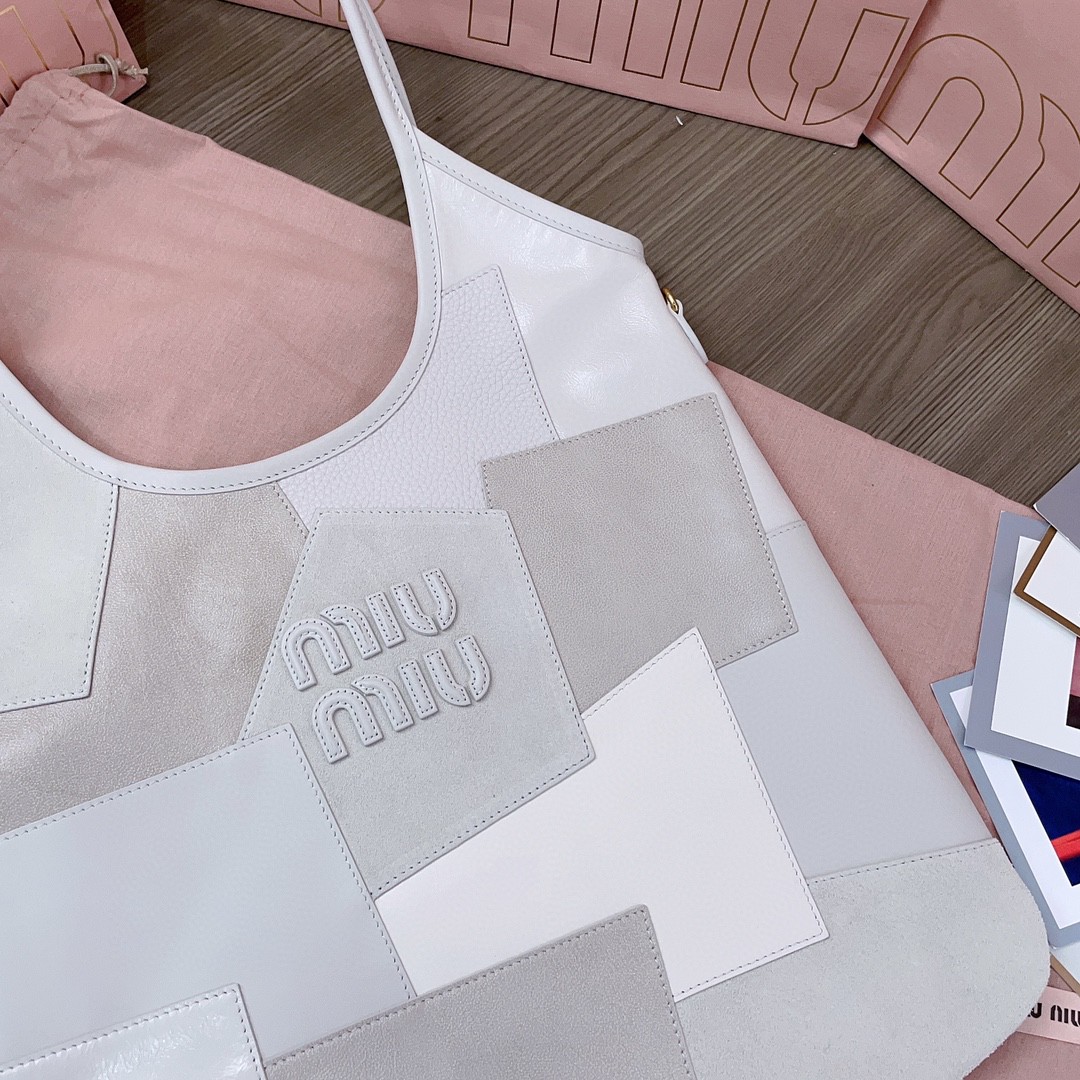 Miu Miu IVY leather patchwork bag 5BG231_2CRI_F0k74_V_MLN Chalk White M1