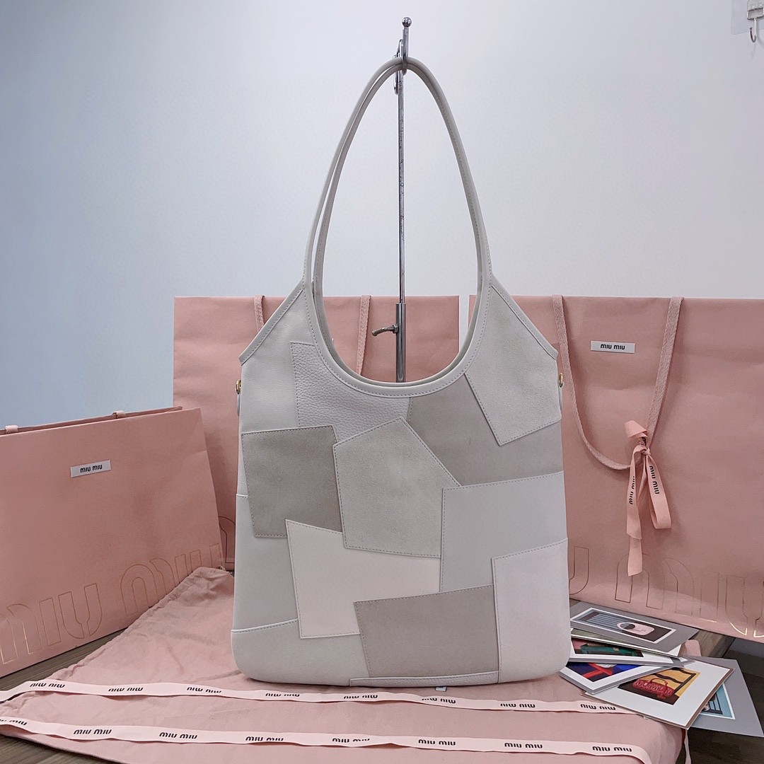 Miu Miu IVY leather patchwork bag 5BG231_2CRI_F0k74_V_MLN Chalk White M1