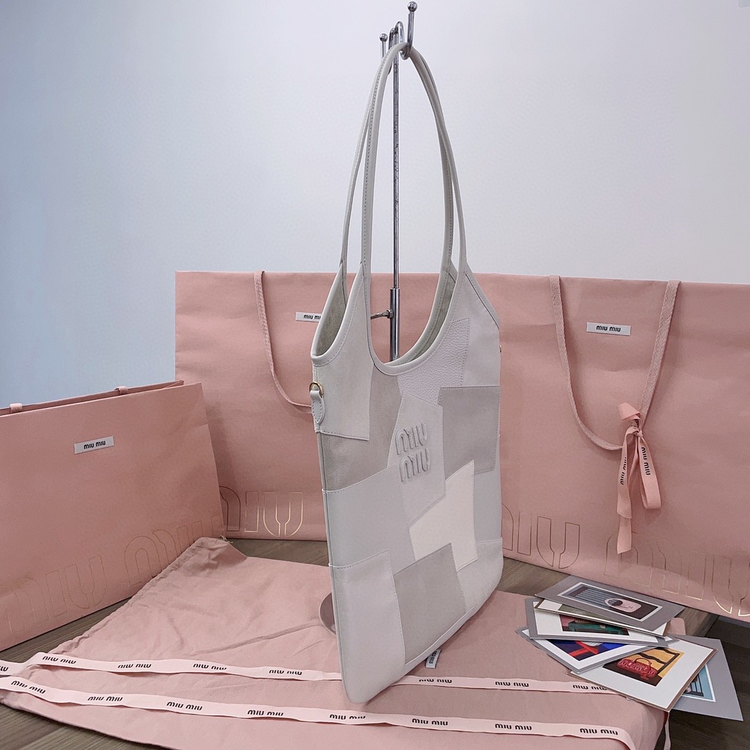 Miu Miu IVY leather patchwork bag 5BG231_2CRI_F0k74_V_MLN Chalk White M1