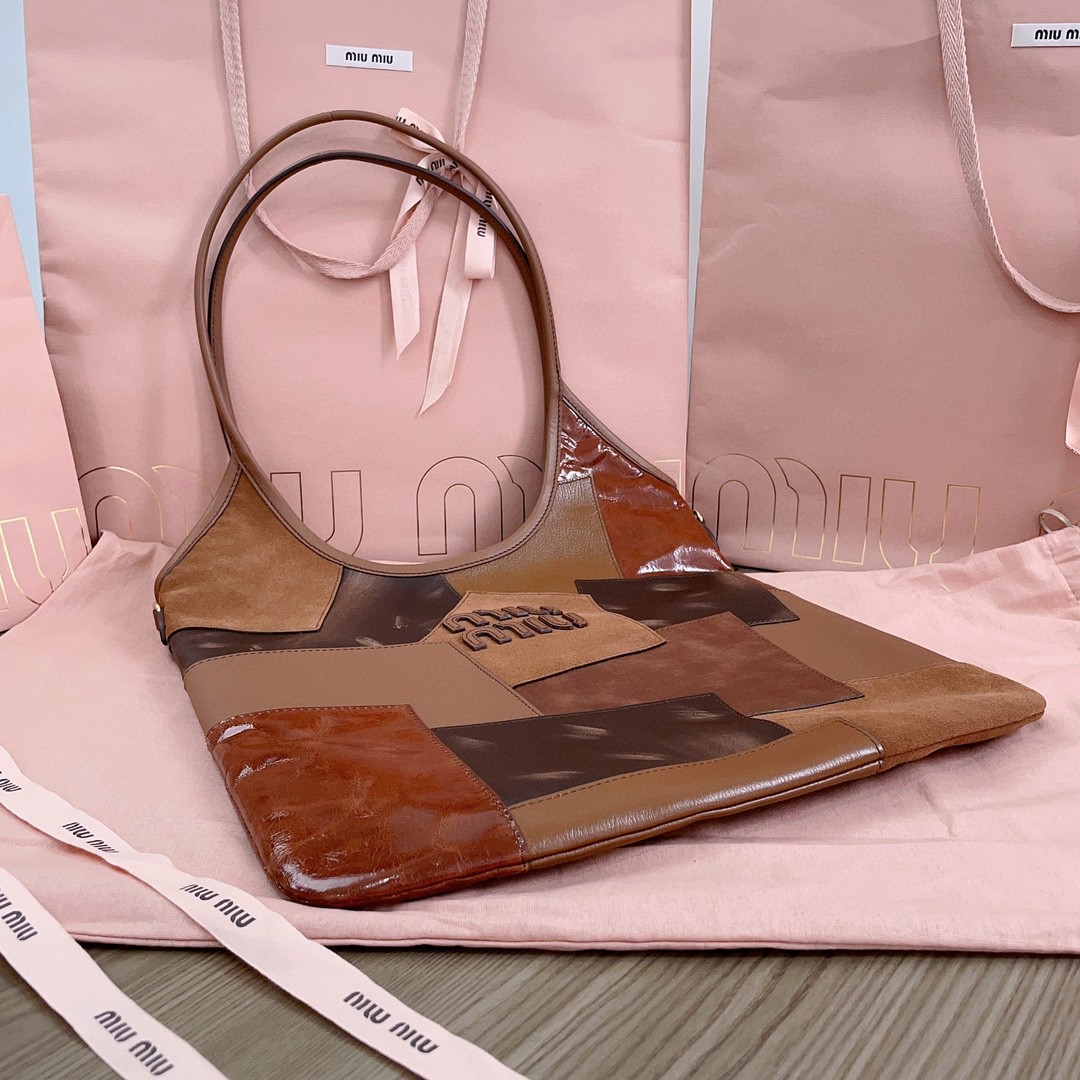 Miu Miu IVY leather patchwork bag 5BG231_2CRI_F0046_V_MLN Cognac M1