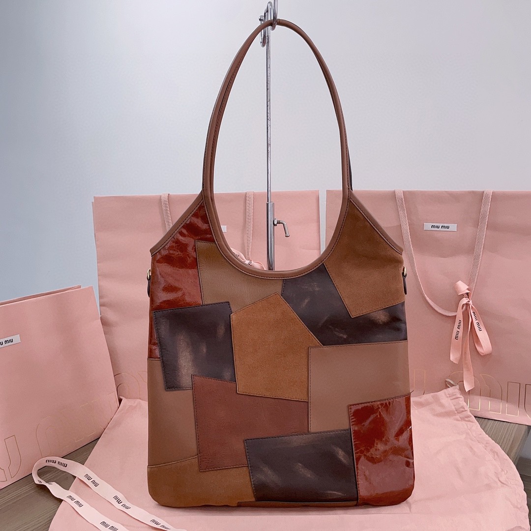 Miu Miu IVY leather patchwork bag 5BG231_2CRI_F0046_V_MLN Cognac M1