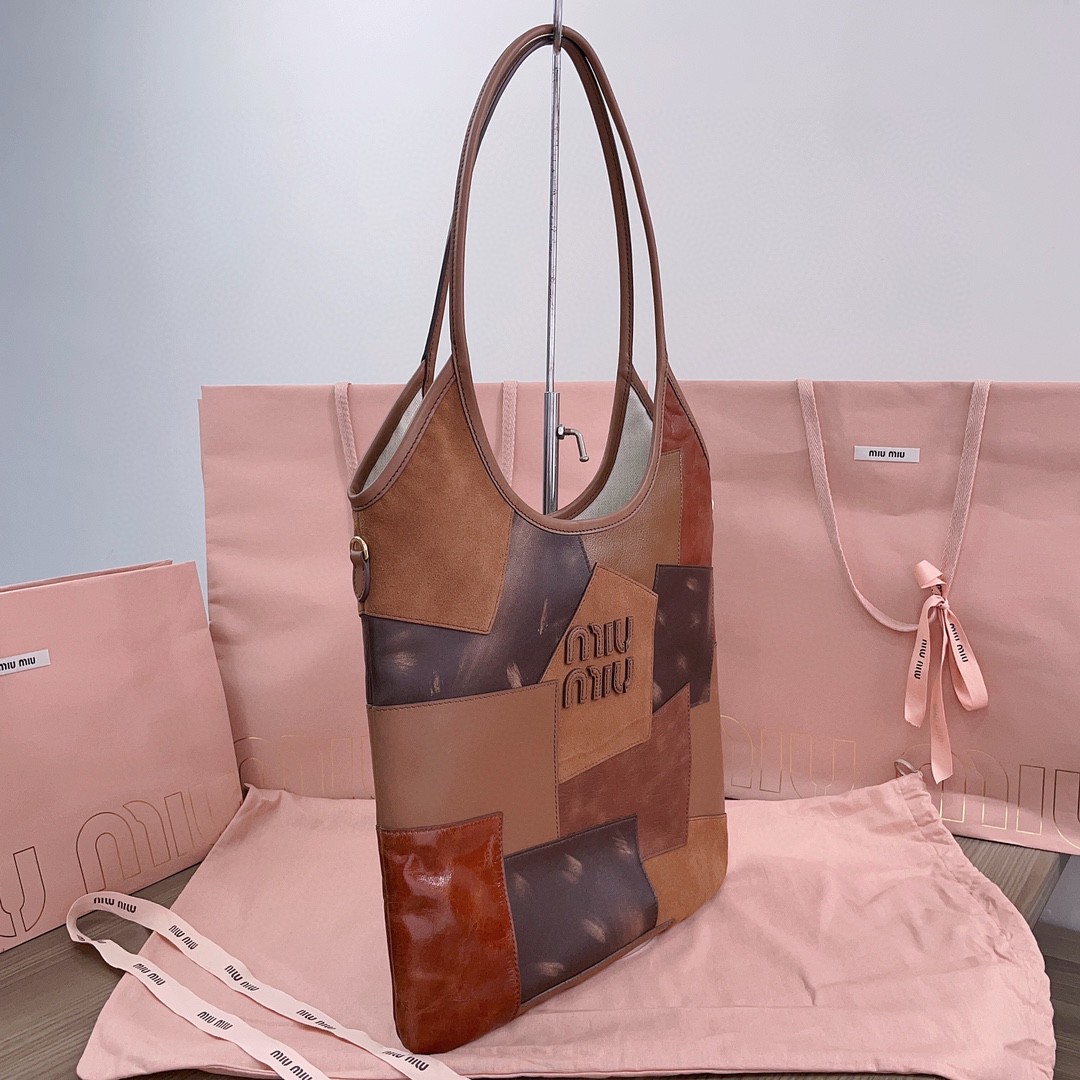 Miu Miu IVY leather patchwork bag 5BG231_2CRI_F0046_V_MLN Cognac M1