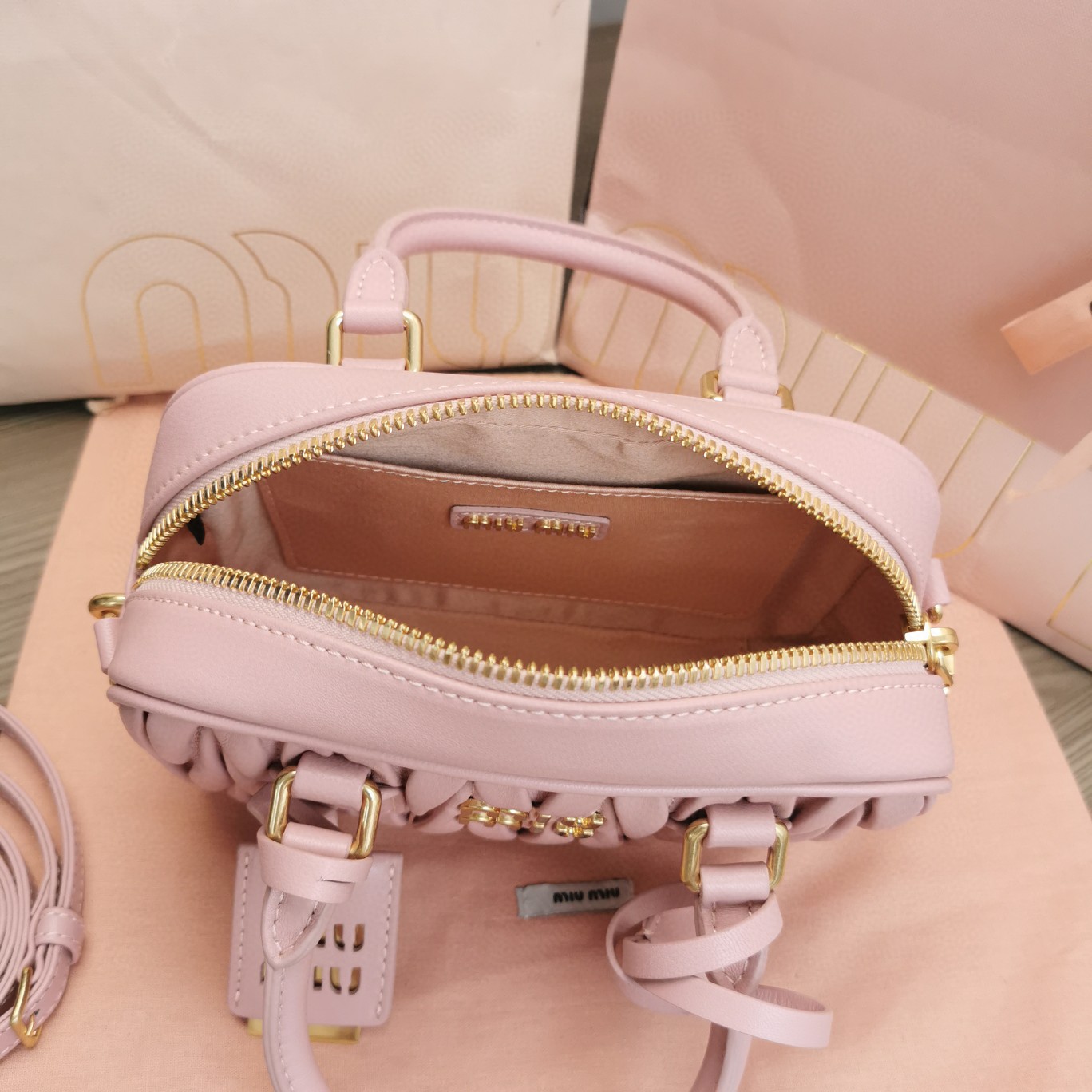 Miu Miu Arcadie matelassé nappa leather bag 5BB123 pink M1 .