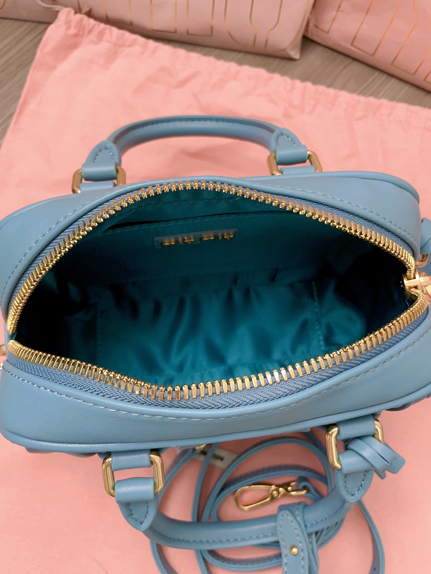 Miu Miu Arcadie matelassé nappa leather bag 5BB123 Marine blue M1