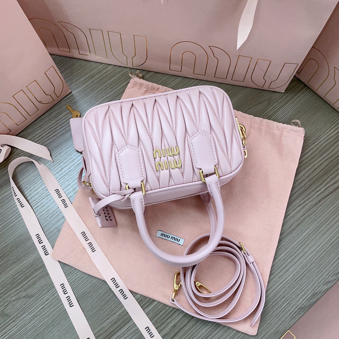 Miu Miu Arcadie matelassé nappa leather bag 5BB123 pink M1 .
