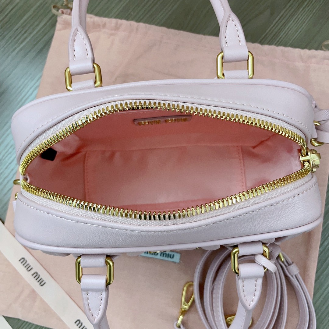 Miu Miu Arcadie matelassé nappa leather bag 5BB123 pink M1 .