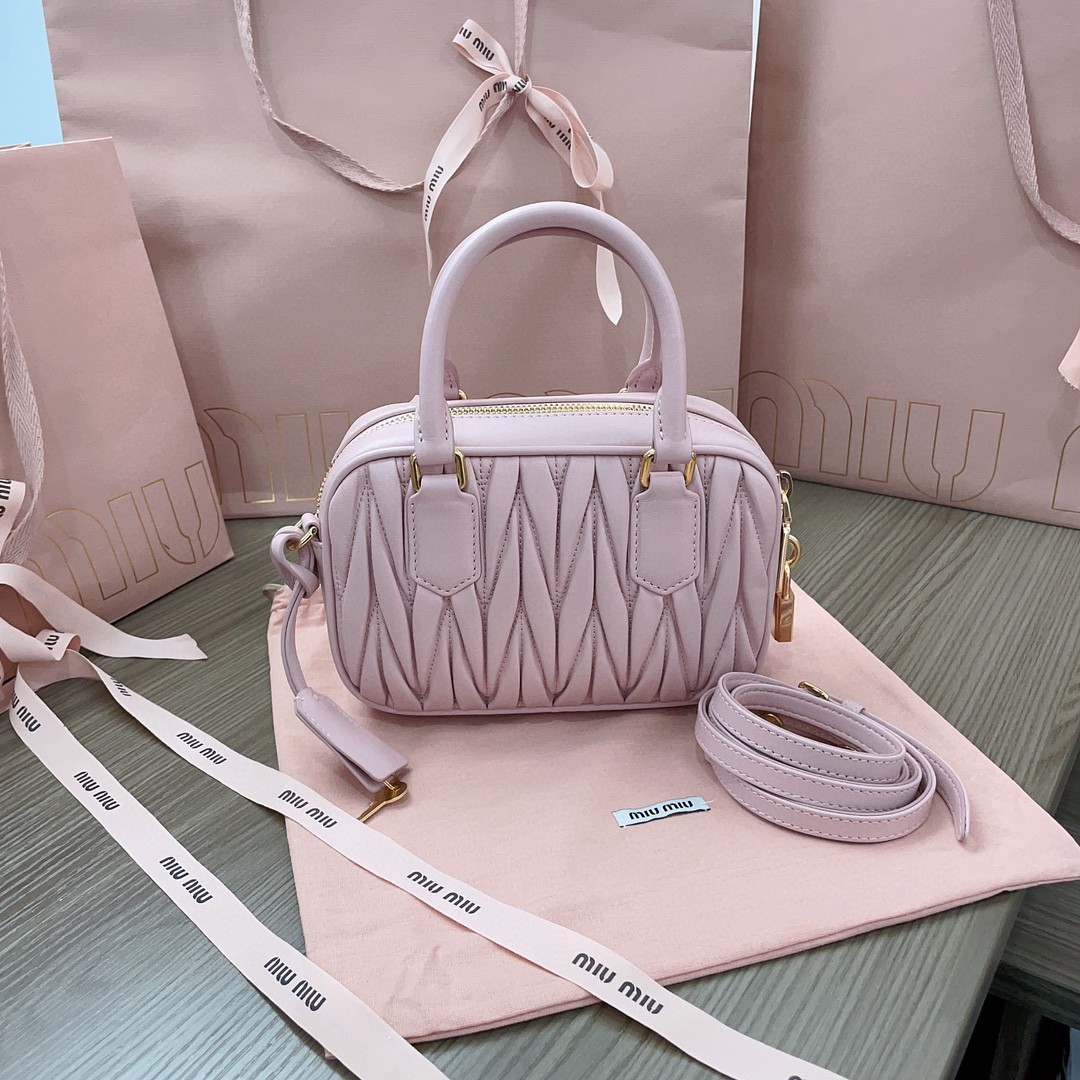 Miu Miu Arcadie matelassé nappa leather bag 5BB123 pink M1 .