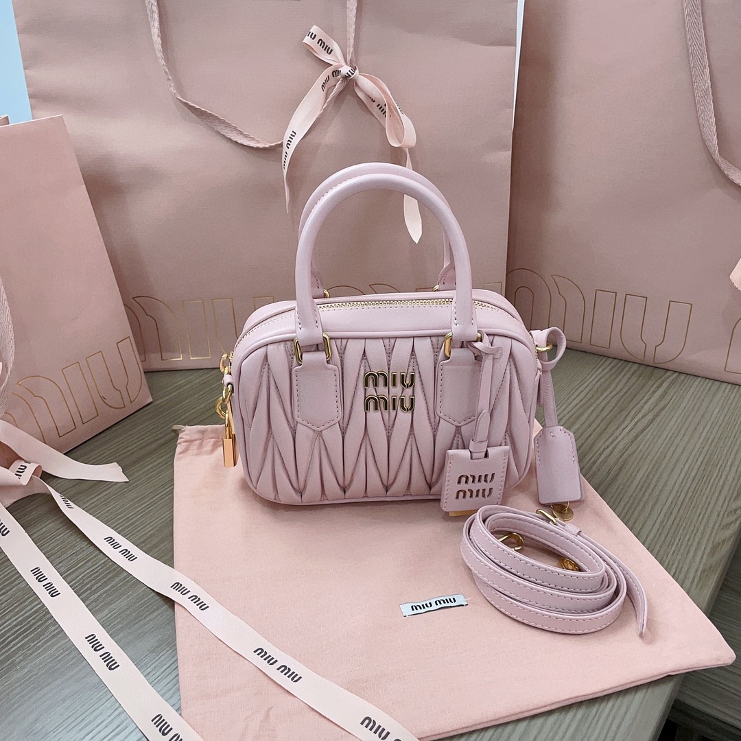 Miu Miu Arcadie matelassé nappa leather bag 5BB123 pink M1 .