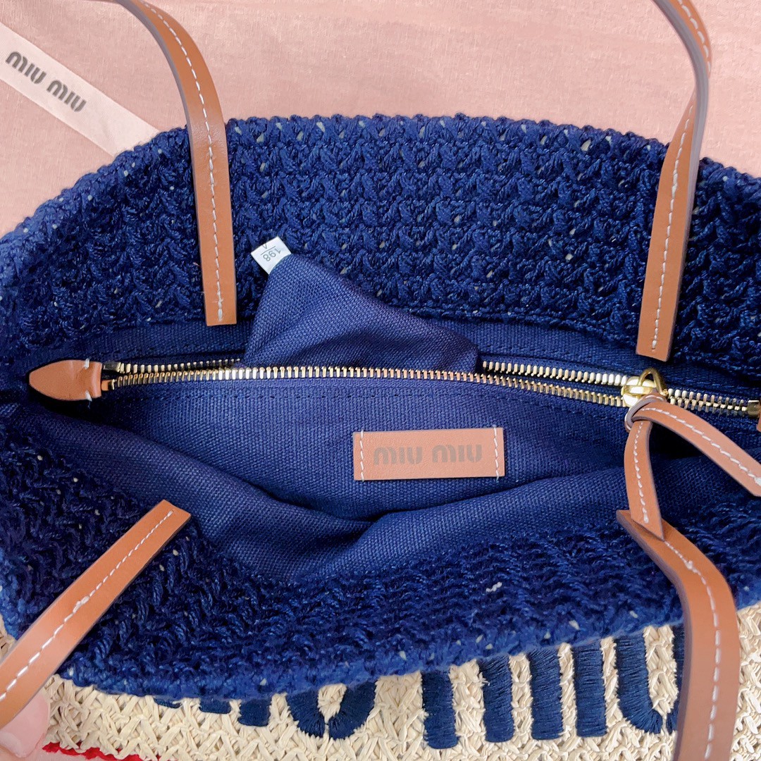 Miu Miu Crochet tote bag 5BG248_2DO3_F075R_V_ORO natural/ blue M1