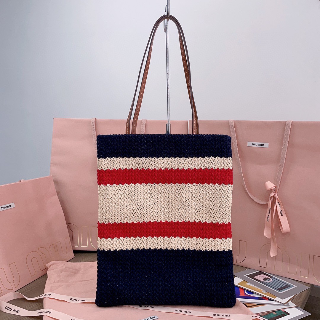 Miu Miu Crochet tote bag 5BG248_2DO3_F075R_V_ORO natural/ blue M1