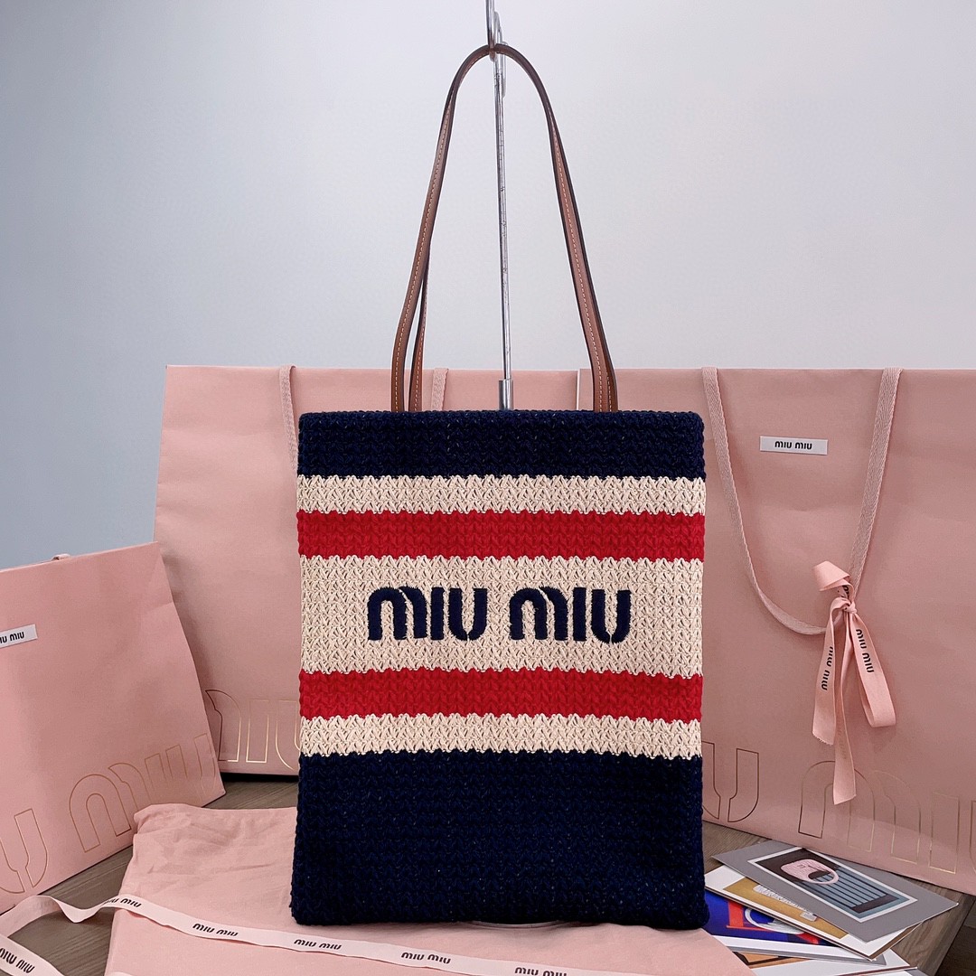 Miu Miu Crochet tote bag 5BG248_2DO3_F075R_V_ORO natural/ blue M1