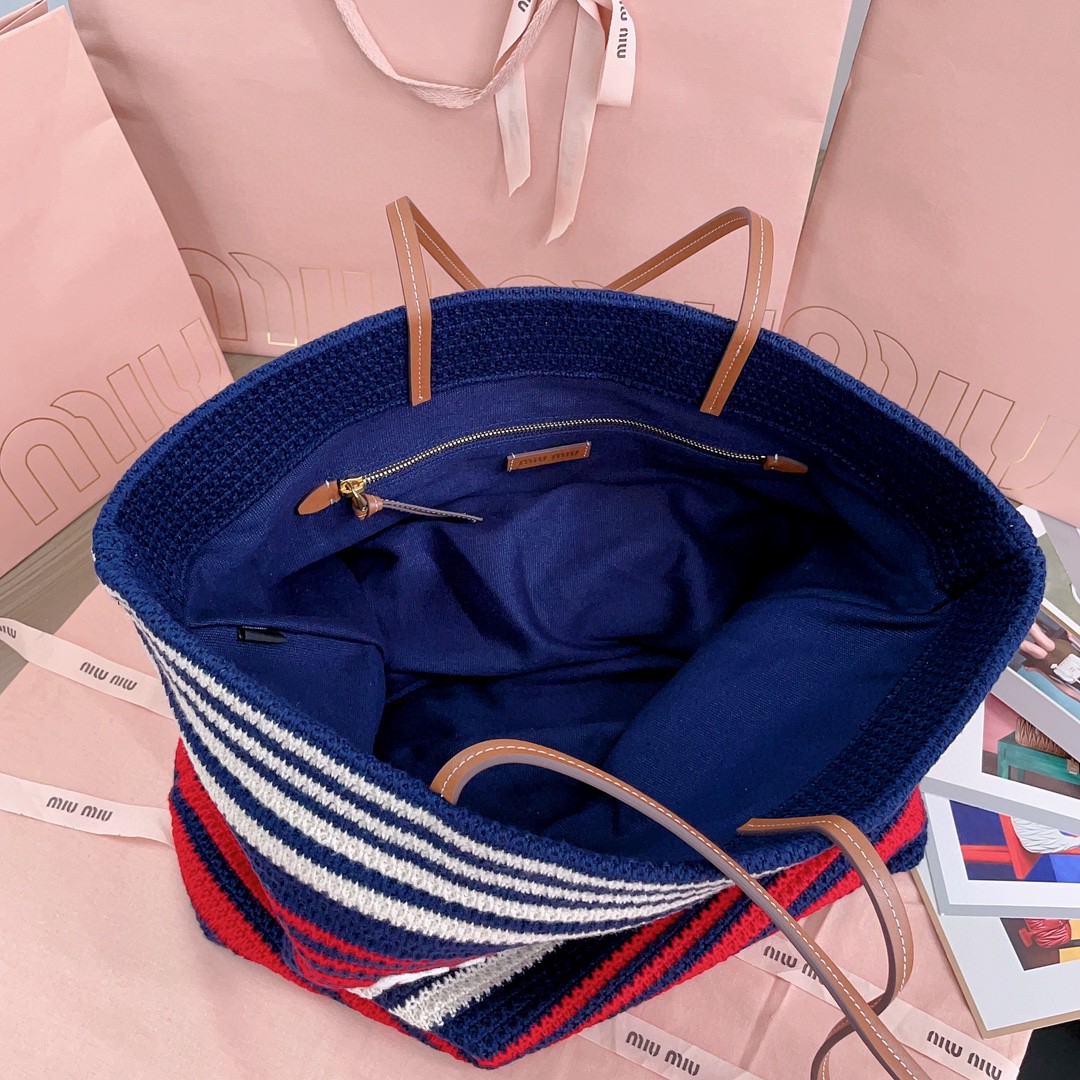 Miu Miu Woven fabric tote bag 5BG228 Blue/red/white M1