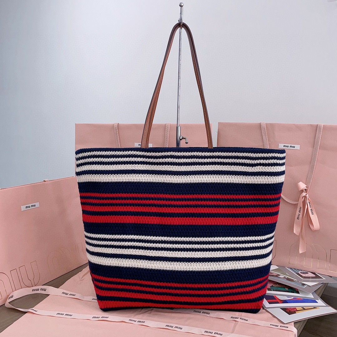 Miu Miu Woven fabric tote bag 5BG228 Blue/red/white M1