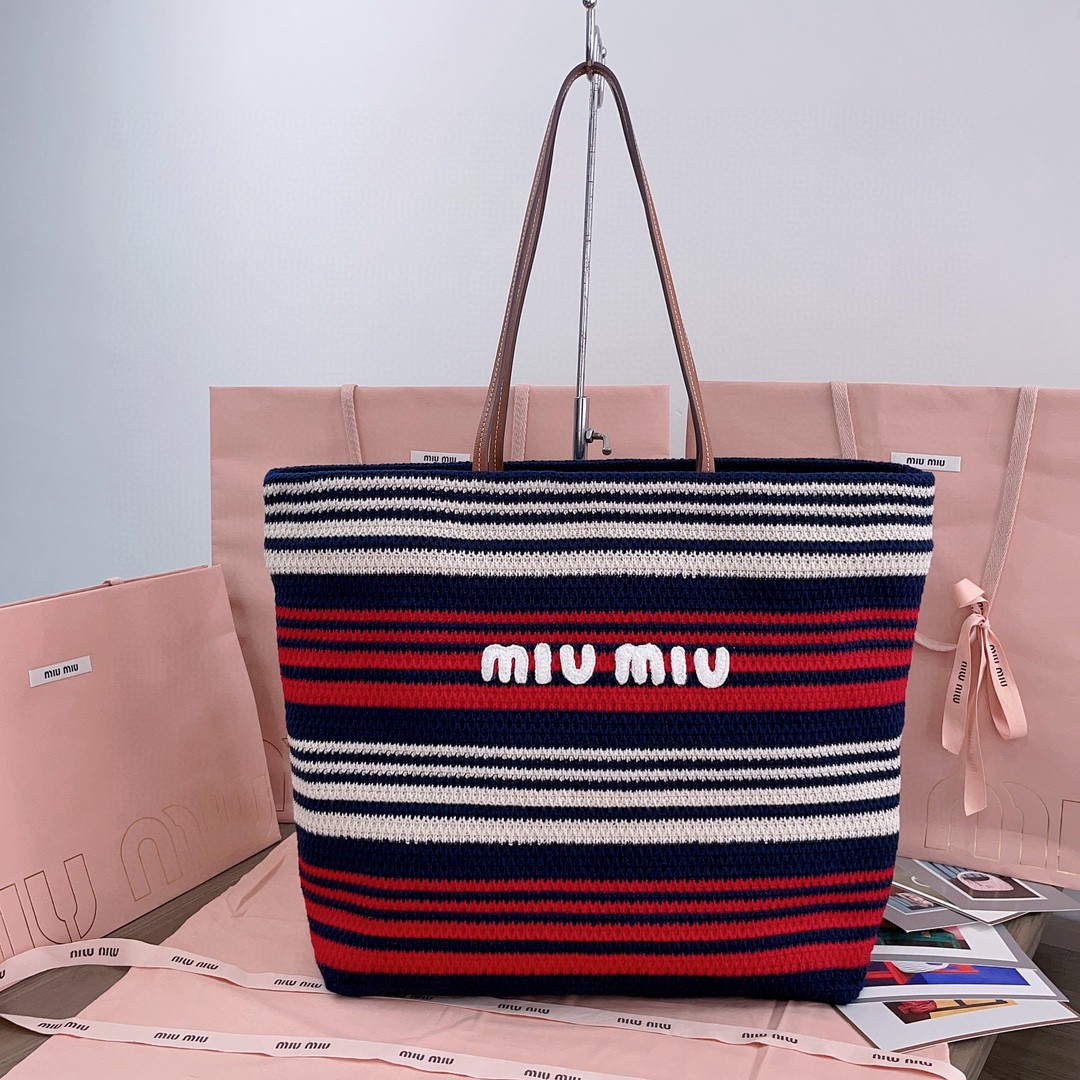 Miu Miu Woven fabric tote bag 5BG228 Blue/red/white M1