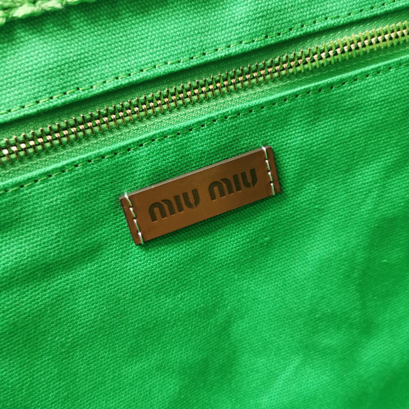 Miu Miu Woven fabric tote bag 5BG228 green M1