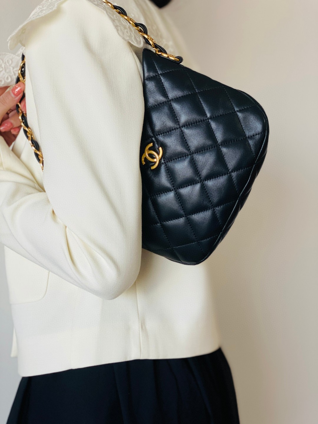 Chanel hobo bag small black leather