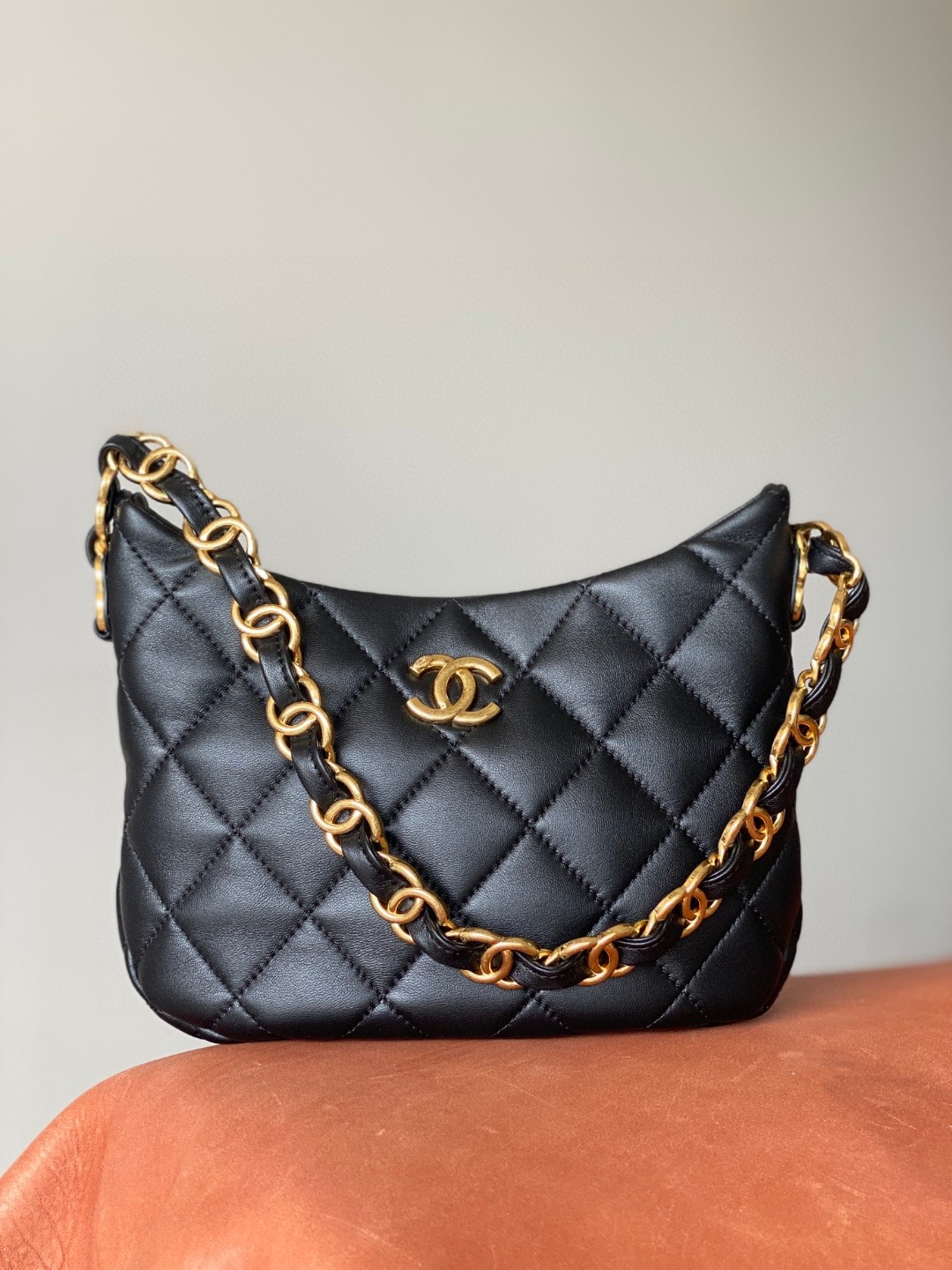 Chanel hobo bag small black leather