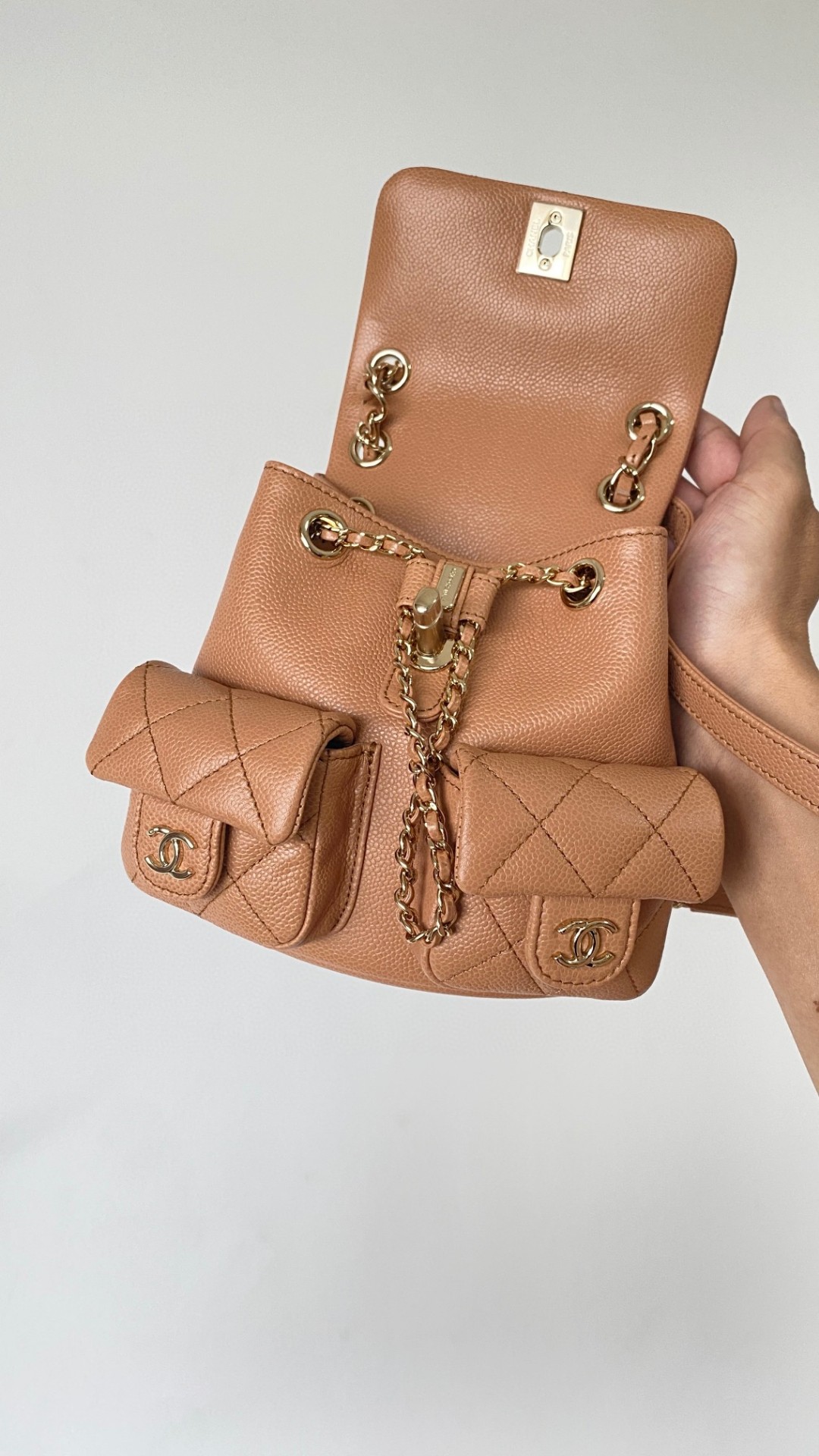 Chanel Duma backpack mini beige leather