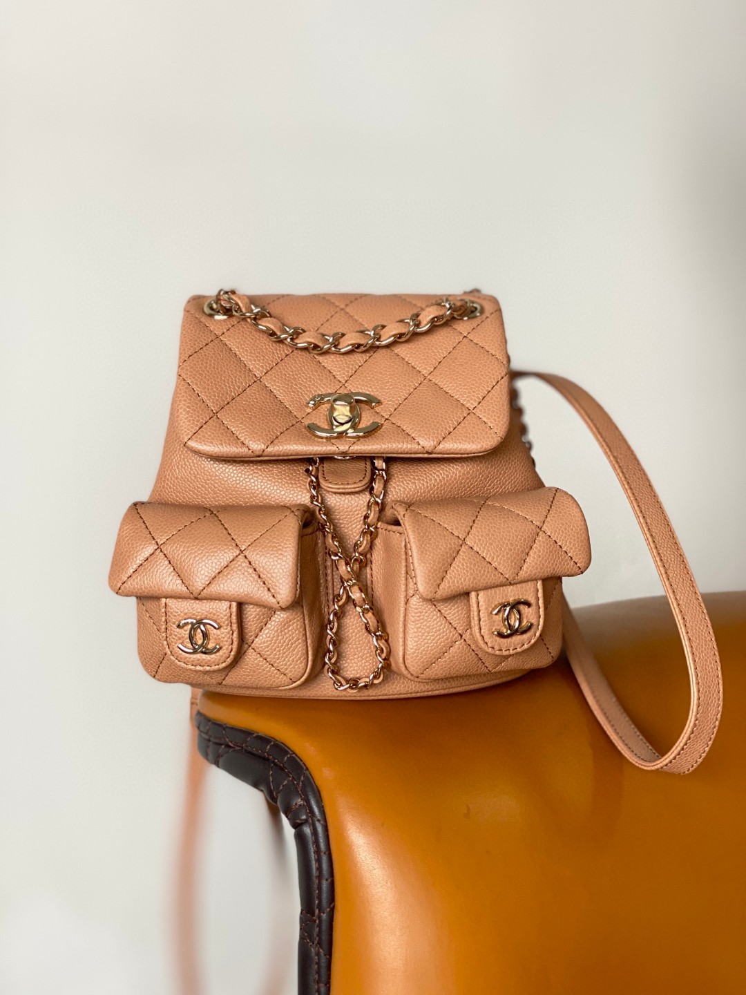 Chanel Duma backpack mini beige leather