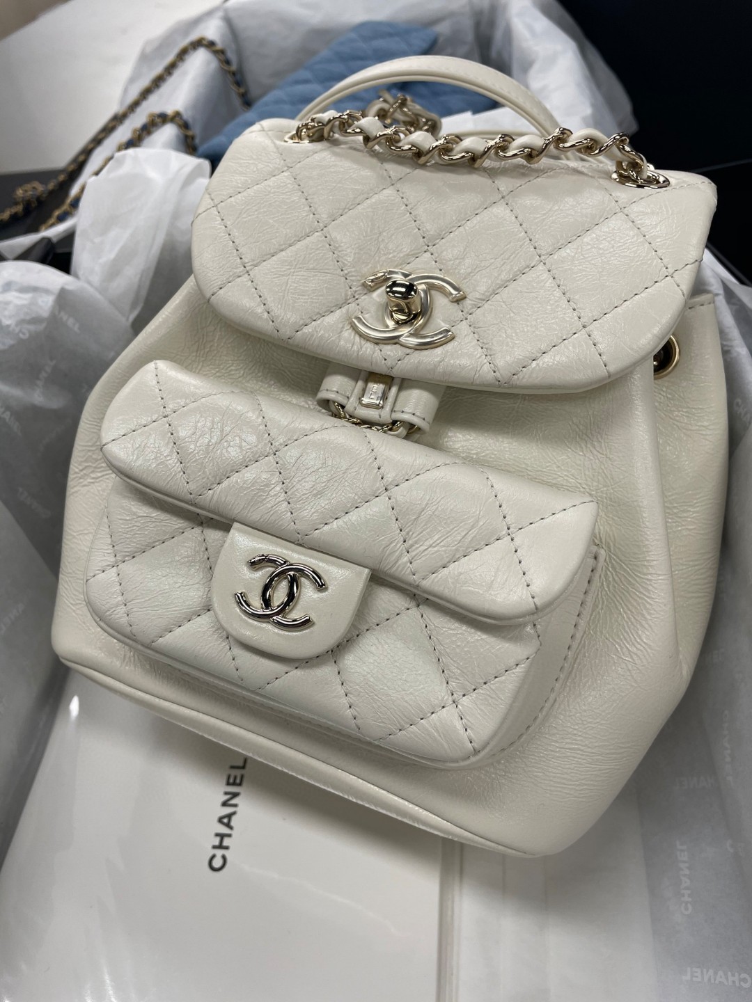 Chanel Duma backpack white leather