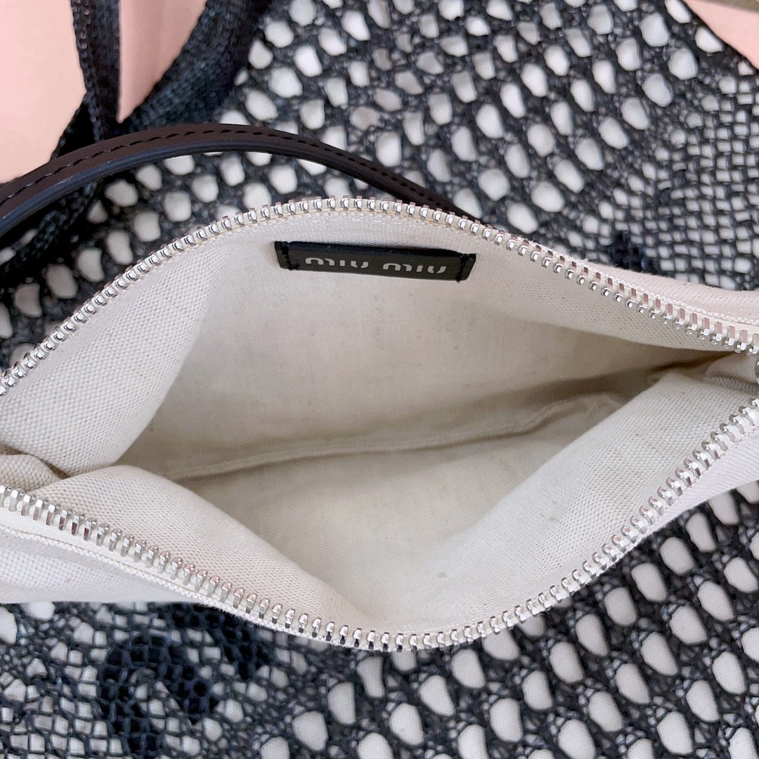 Miu Miu 5BG231 logo-print woven tote bag black