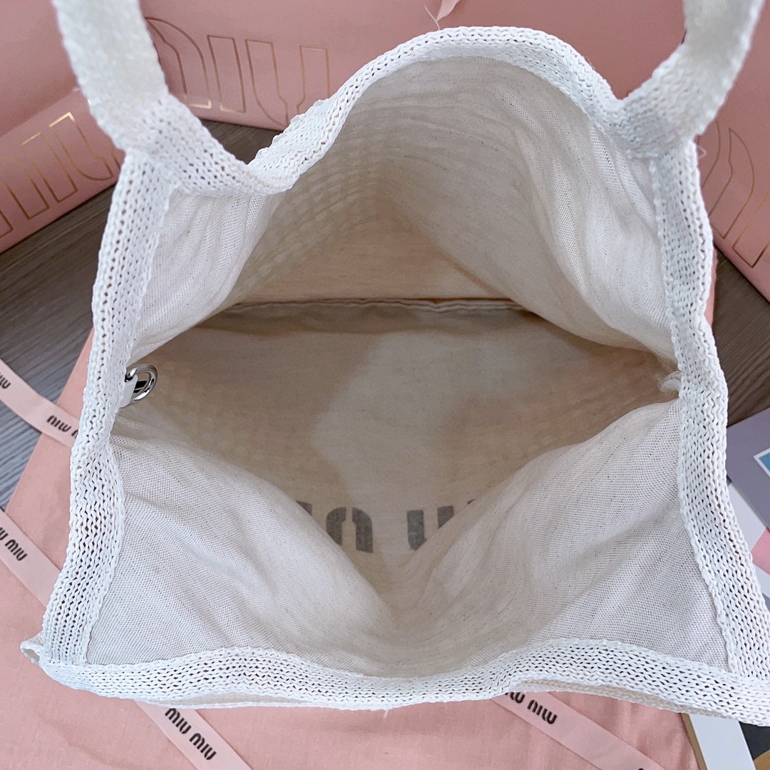 Miu Miu 5BG231 logo-print woven tote bag natural