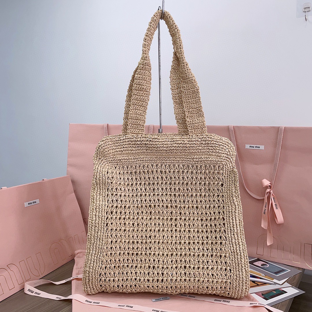 MIU MIU 5BG230_2DO1_F0018_V_OOO Woven fabric tote bag beige