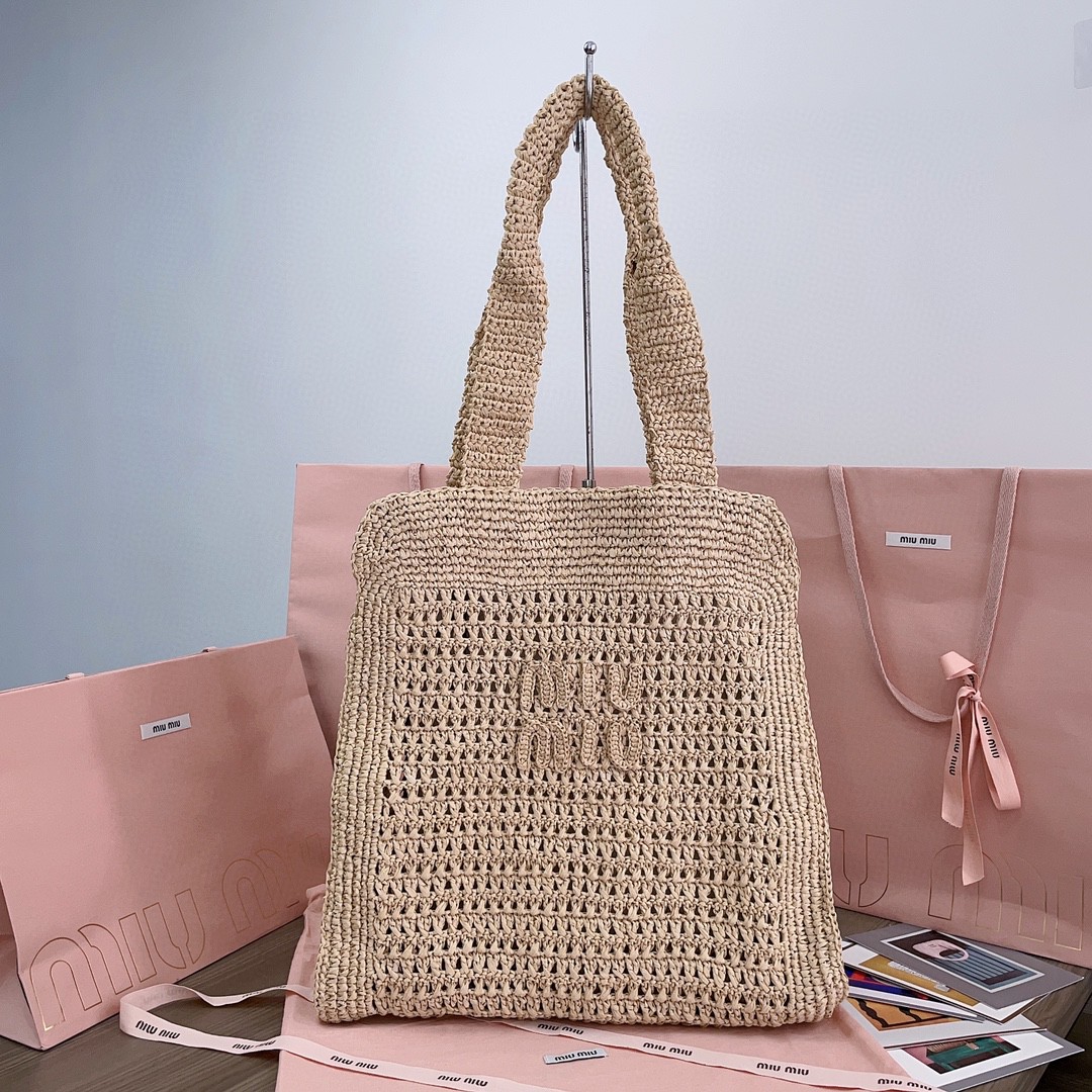 MIU MIU 5BG230_2DO1_F0018_V_OOO Woven fabric tote bag beige