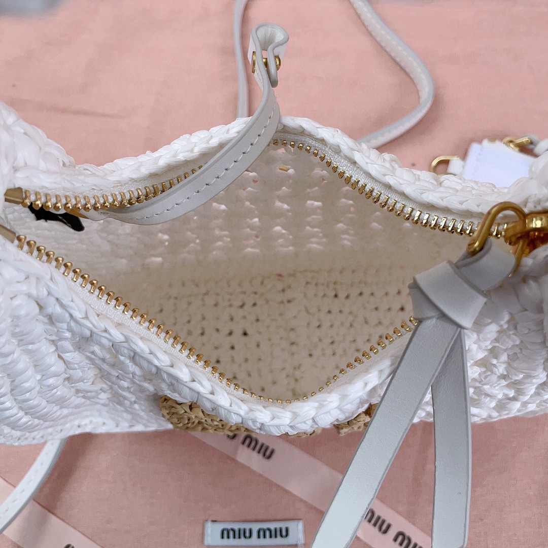 MIU MIU 5BC125 Wander woven fabric hobo bag Beige