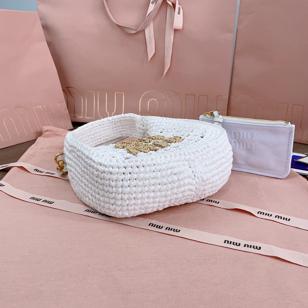 MIU MIU 5BC125 Wander woven fabric hobo bag Beige