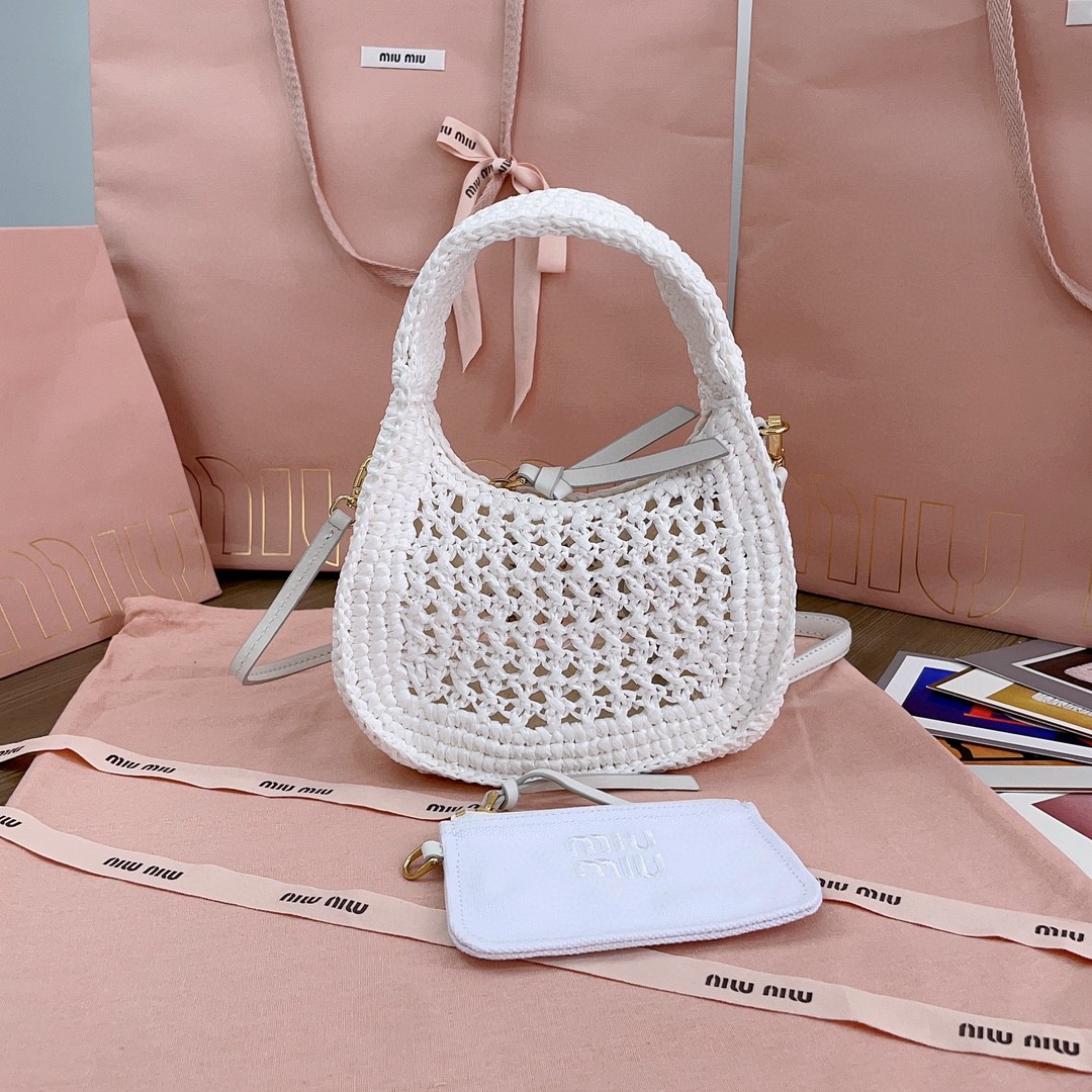 MIU MIU 5BC125 Wander woven fabric hobo bag Beige