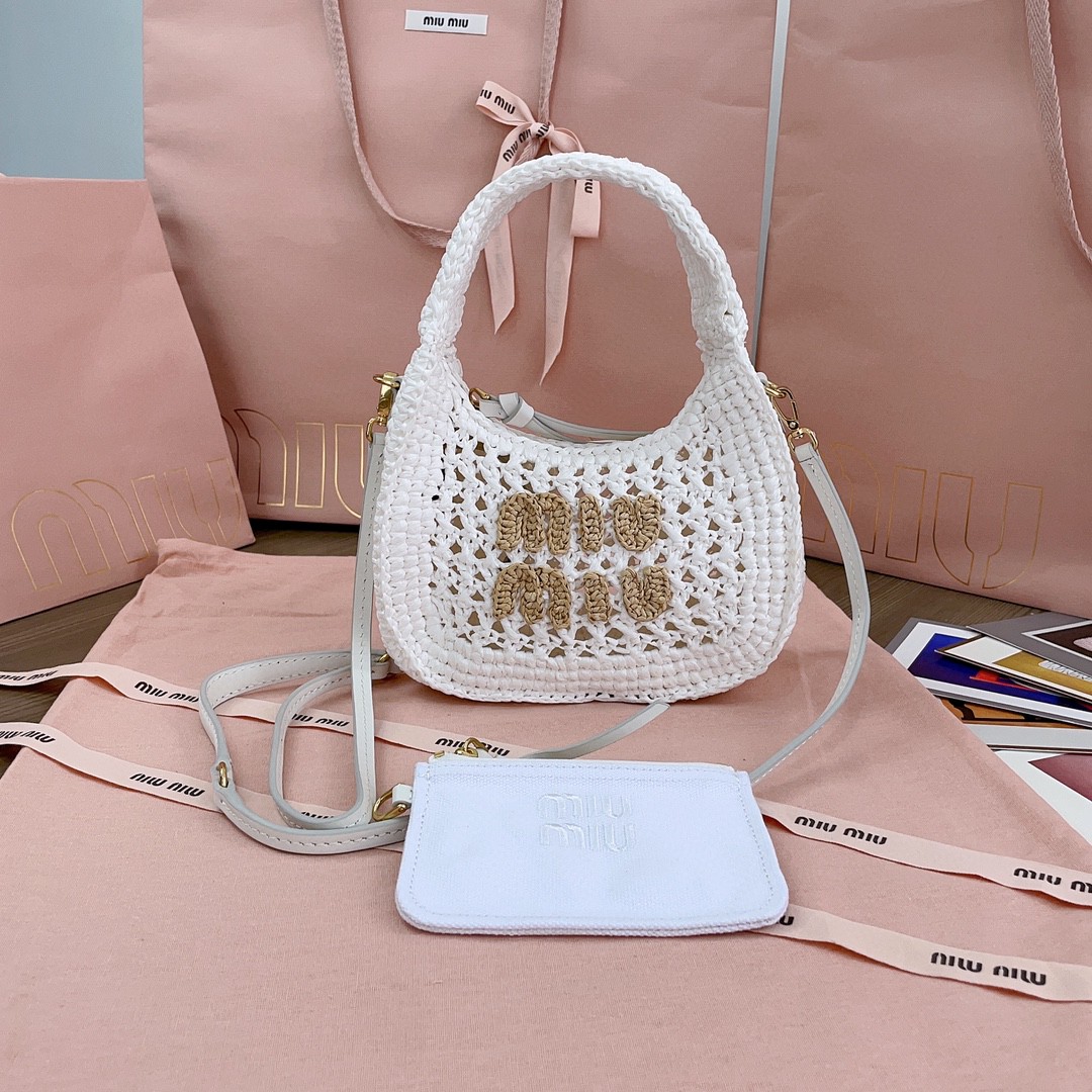 MIU MIU 5BC125 Wander woven fabric hobo bag Beige