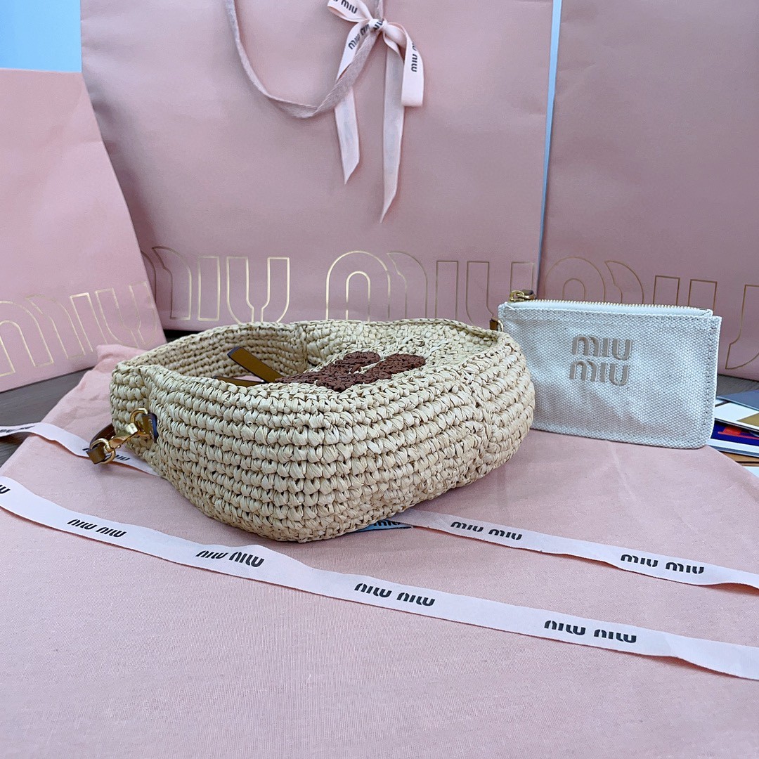 MIU MIU 5BC125 Wander woven fabric hobo bag Beige