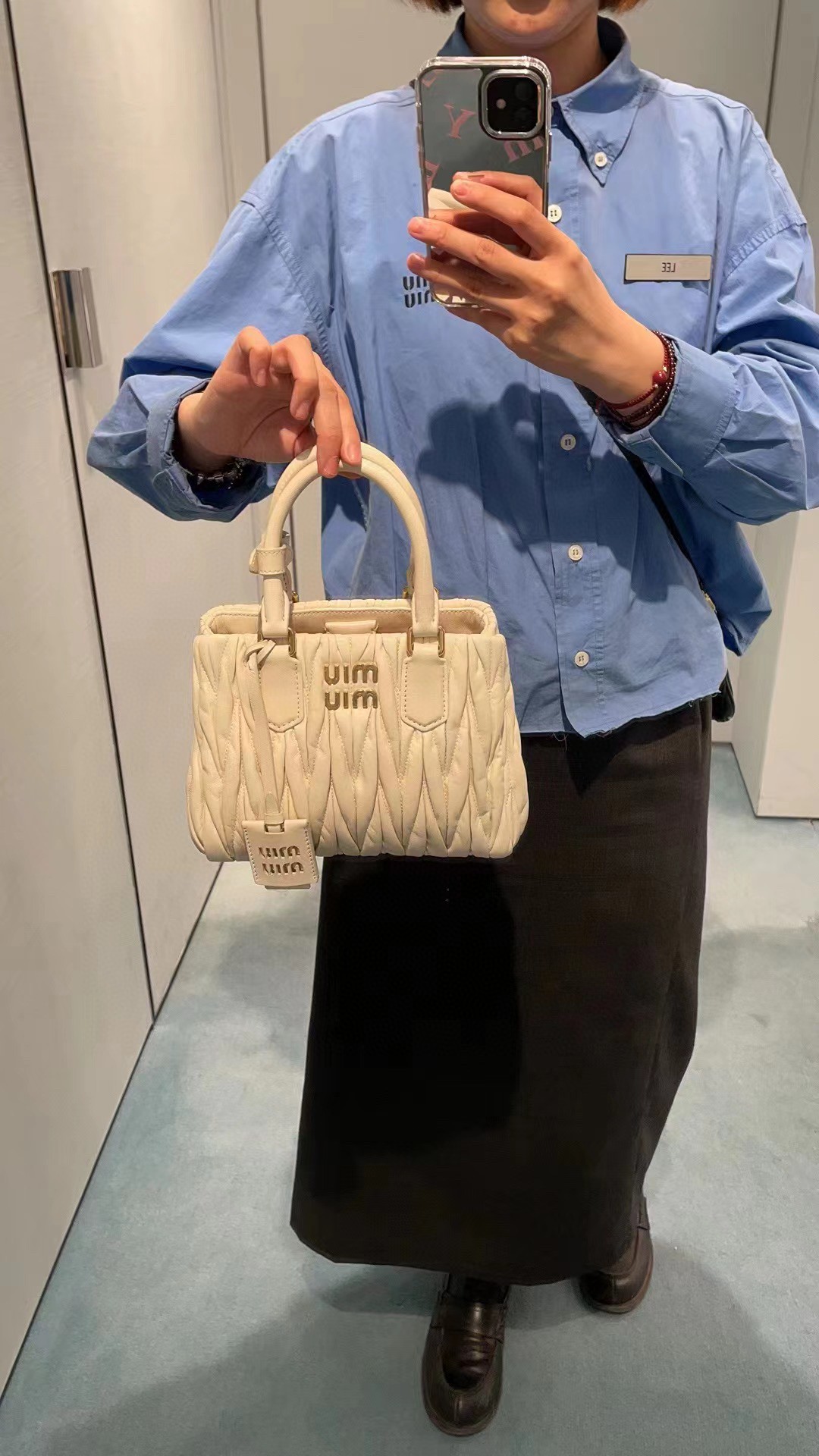 Miu Miu matelassé nappa leather handbag white 5BA259